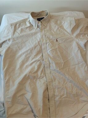 Ralph Lauren Men’s Light Beige Button-Down Shirt with Polo Pony